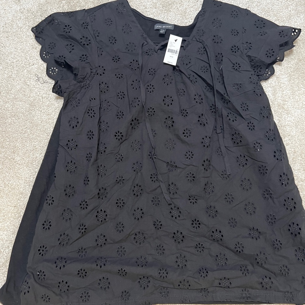 Lane Bryant Black Eyelet Top
